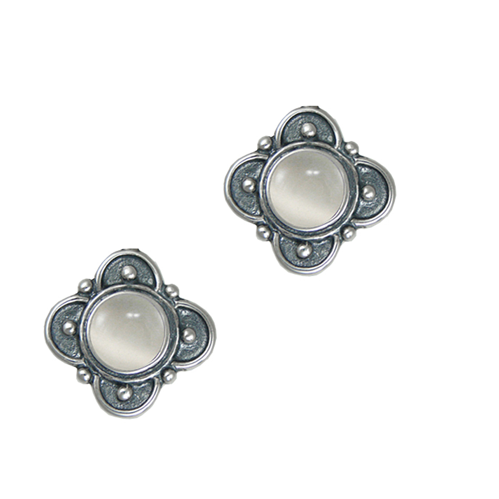 Sterling Silver Designer Post Stud Earrings With White Moonstone